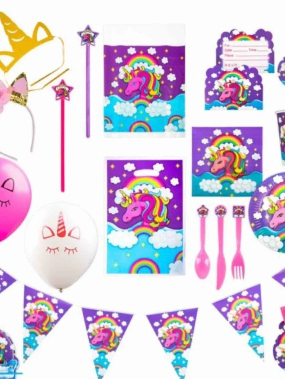 Unbranded Purple Unicorn Party Supplies Kit - Rainbow Unicorn Theme